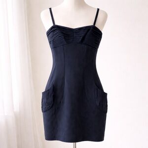 Alice + Olivia Silk Blend Black Mini Dress Lined Ruched Bust Strappy Bodycon